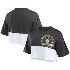 Pittsburgh Steelers Women's Boxy Color Split Cropped T-Shirt Black/White | Fanatics