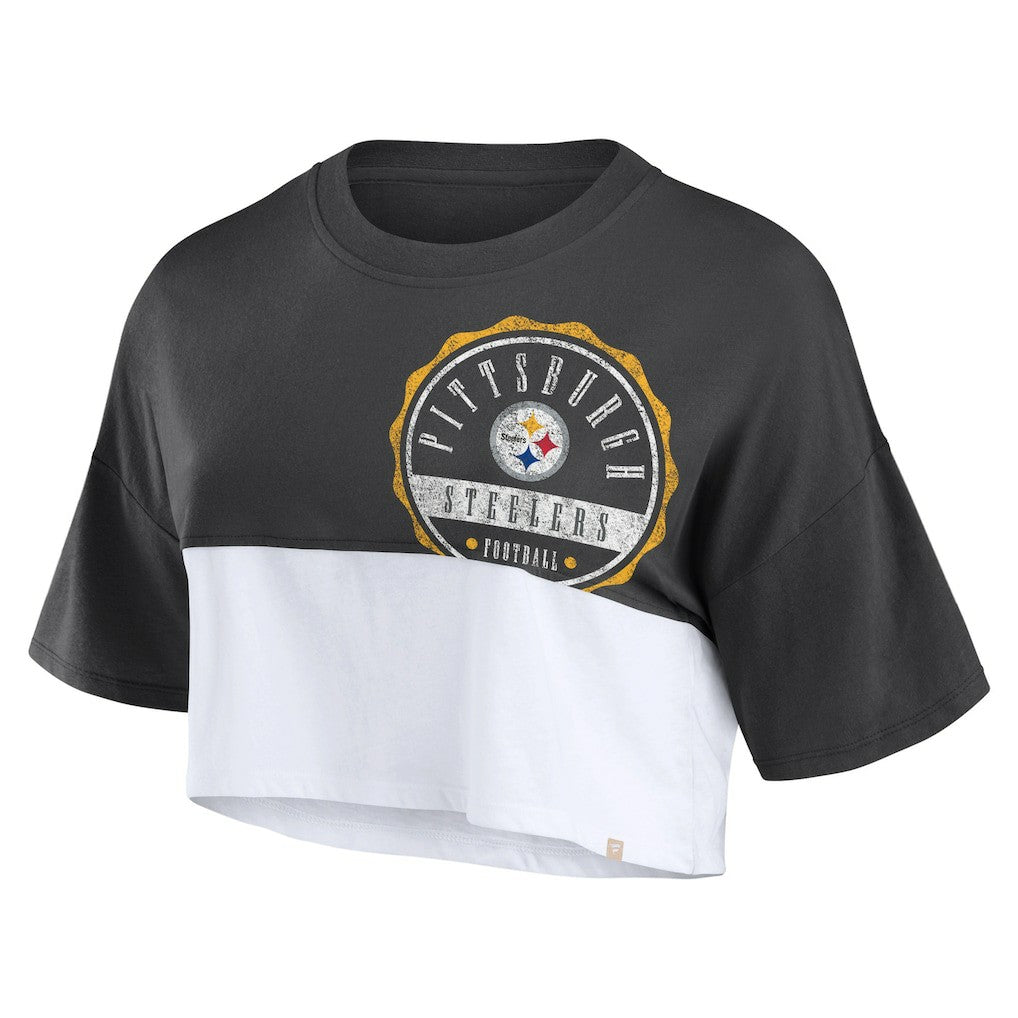 Pittsburgh Steelers Women's Boxy Color Split Cropped T-Shirt Black/White | Fanatics