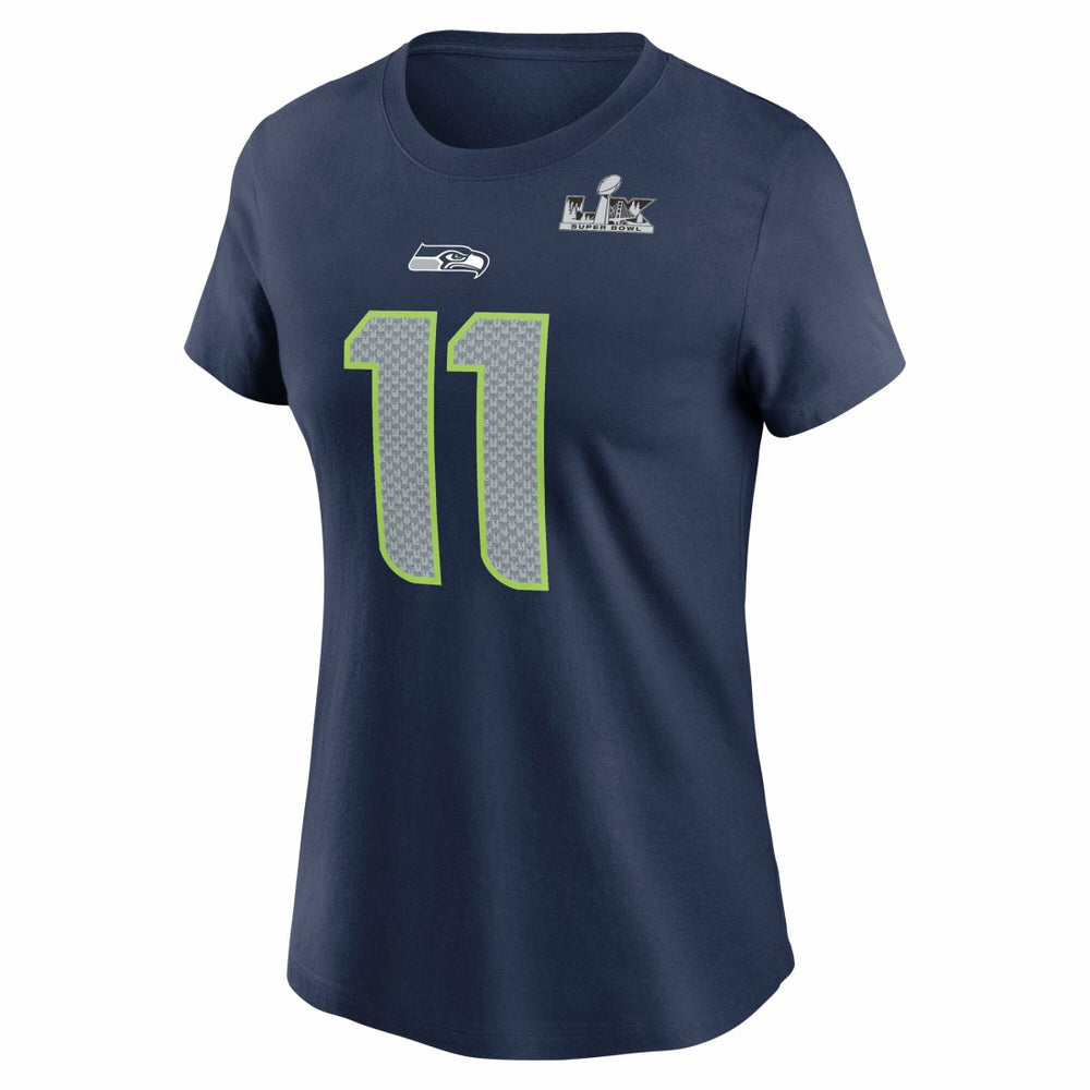 Jaxon Smith-Njigba Seattle Seahawks Women's Super Bowl LX Patch Name & Number T-Shirt College Navy | Nike for Sale