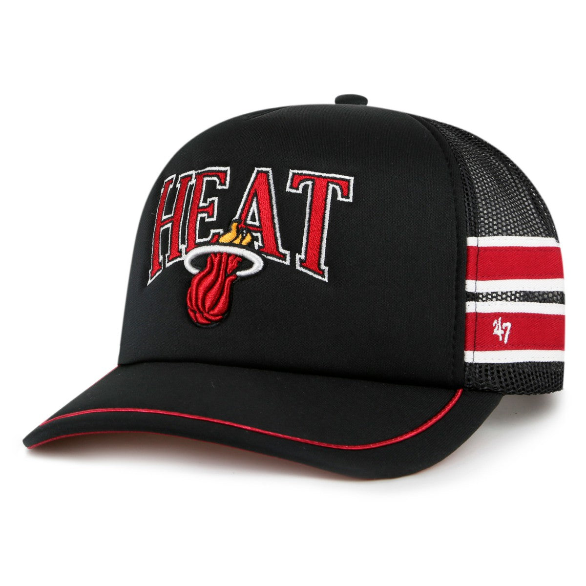 Miami Heat '47 Sidebrand Stripes Trucker Adjustable Hat Black - NBA