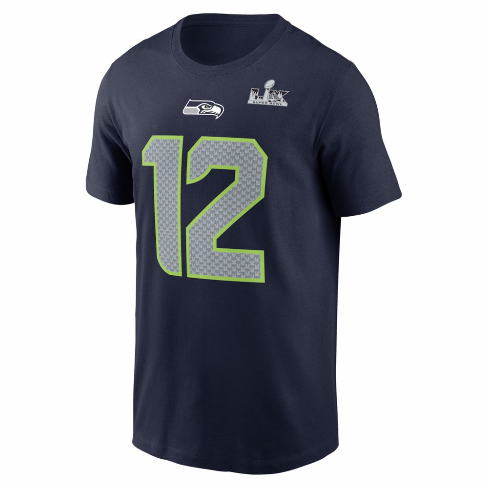 12s Seattle Seahawks Super Bowl LX Patch Name & Number T-Shirt College Navy | Nike for Sale