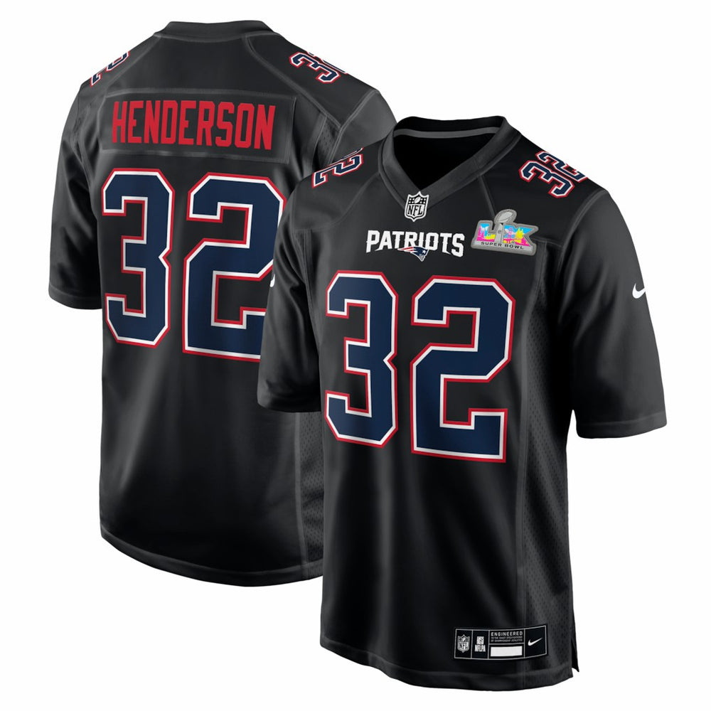 TreVeyon Henderson New England Patriots Super Bowl LX Patch Carbon Fashion Game Jersey Black | Nike for Sale