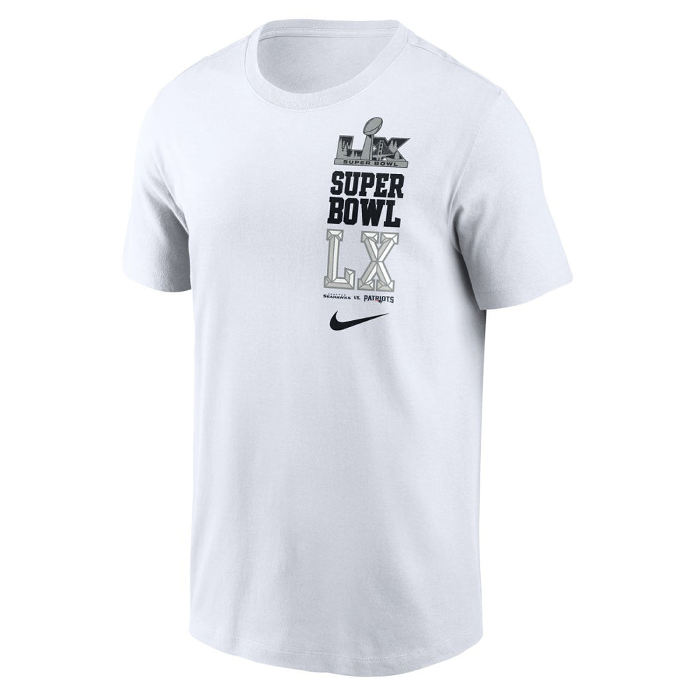 New England Patriots vs. Seattle Seahawks Super Bowl LX Dueling T-Shirt White | Nike for Sale