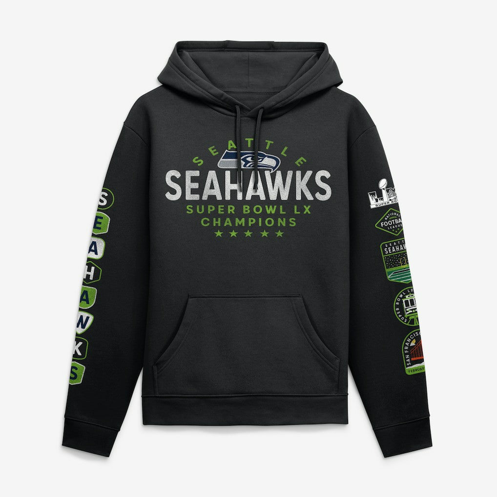 Seattle Seahawks Super Bowl LX Champions Banner Year Hoodie Black | Fanatics