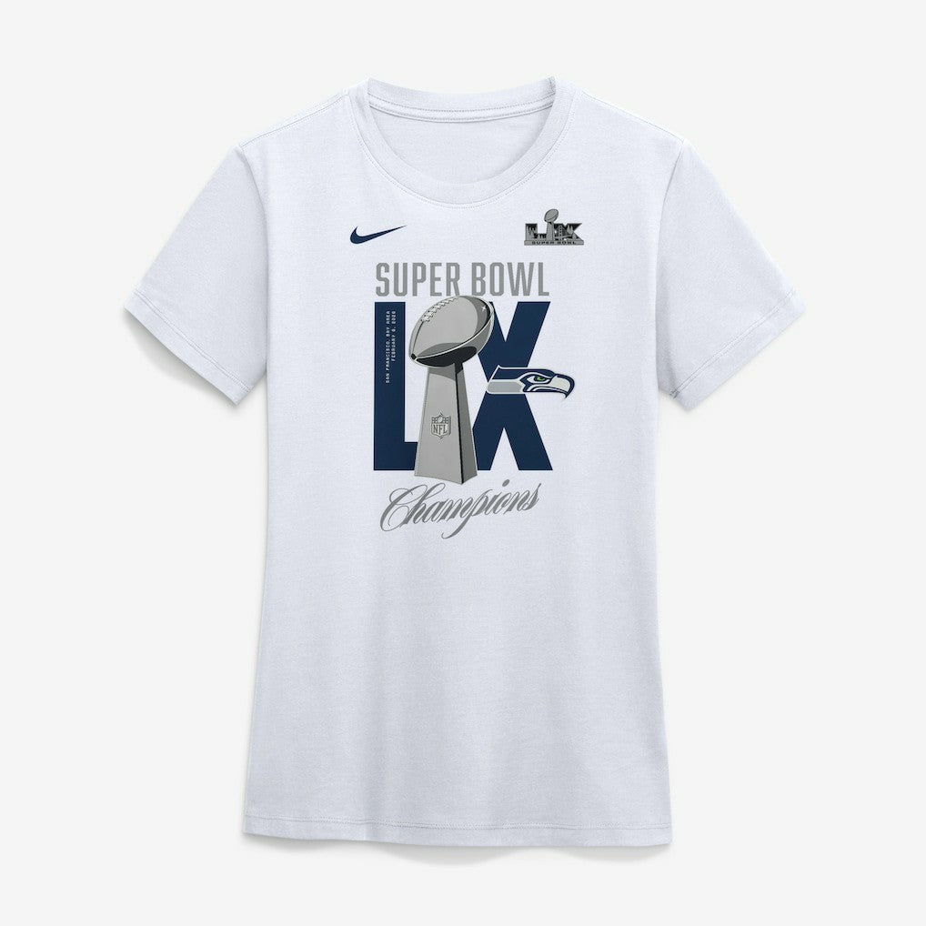 Seattle Seahawks Women's Super Bowl LX Champions Lombardi Trophy T-Shirt White | Nike for Sale
