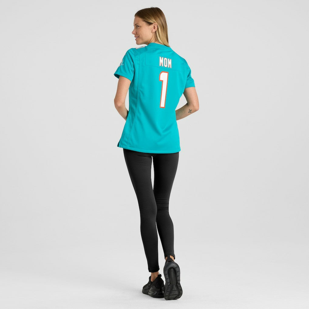 Number 1 Mom Miami Dolphins Women's Game Jersey Aqua | Nike for Sale