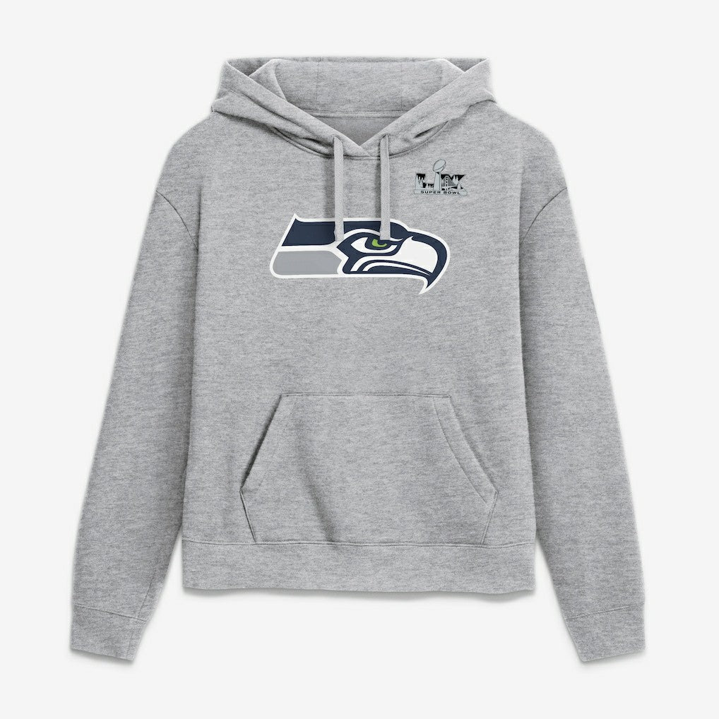 Jaxon Smith-Njigba Seattle Seahawks Women's Super Bowl LX Champions Patch Name & Number Hoodie Heather Gray | Nike for Sale
