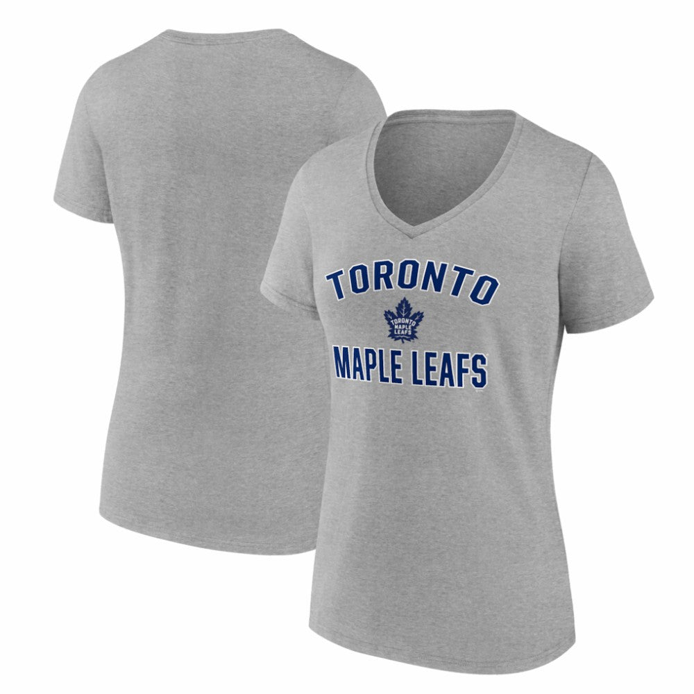Toronto Maple Leafs Logo Athletic Women's Arch Victory V-Neck T-Shirt - Heather Gray - NHL
