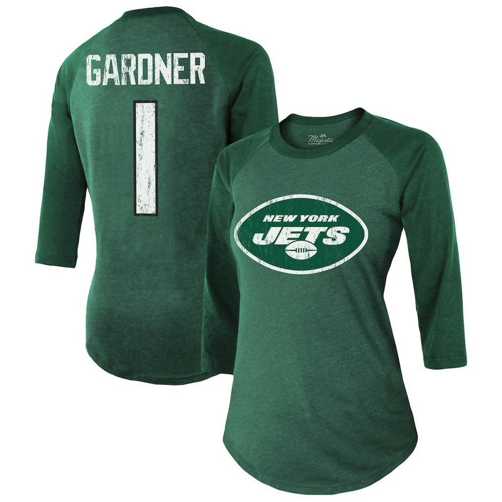 Ahmad Sauce Gardner New York Jets Majestic Threads Women's Player Name & Number Tri-Blend 3/4-Sleeve Fitted T-Shirt Green | NFL