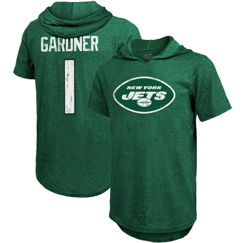 Ahmad Sauce Gardner New York Jets Majestic Threads Player Name & Number Tri-Blend Hoodie T-Shirt Heather Green | NFL