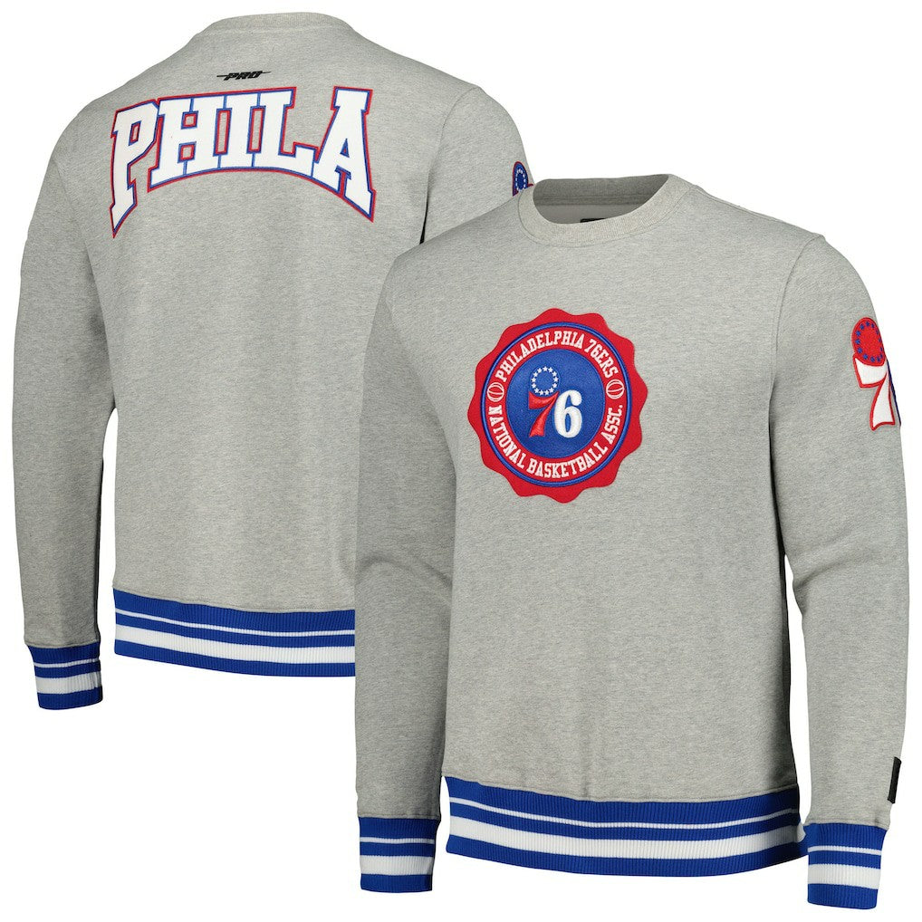 Philadelphia 76ers Pro Standard Crest Emblem Pullover Sweatshirt Heather Gray - NBA