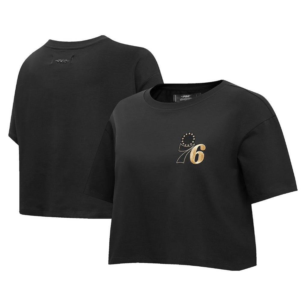 Philadelphia 76ers Pro Standard Women's Holiday Glam Boxy T-Shirt Black - NBA