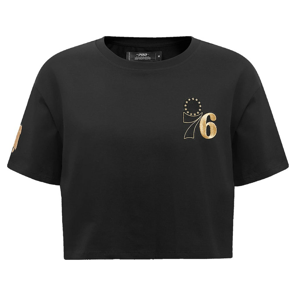 Philadelphia 76ers Pro Standard Women's Holiday Glam Boxy T-Shirt Black - NBA