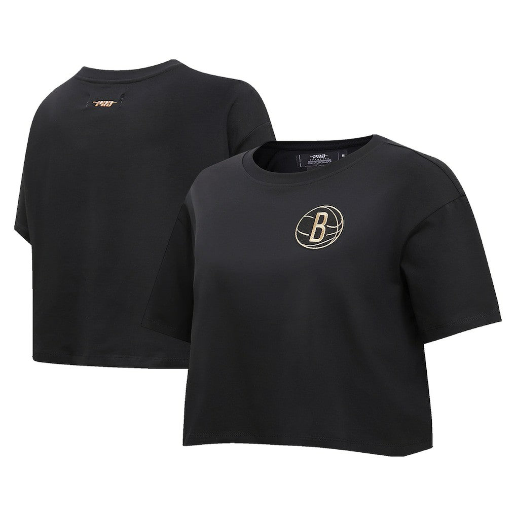 Brooklyn Nets Pro Standard Women's Holiday Glam Boxy T-Shirt Black - NBA