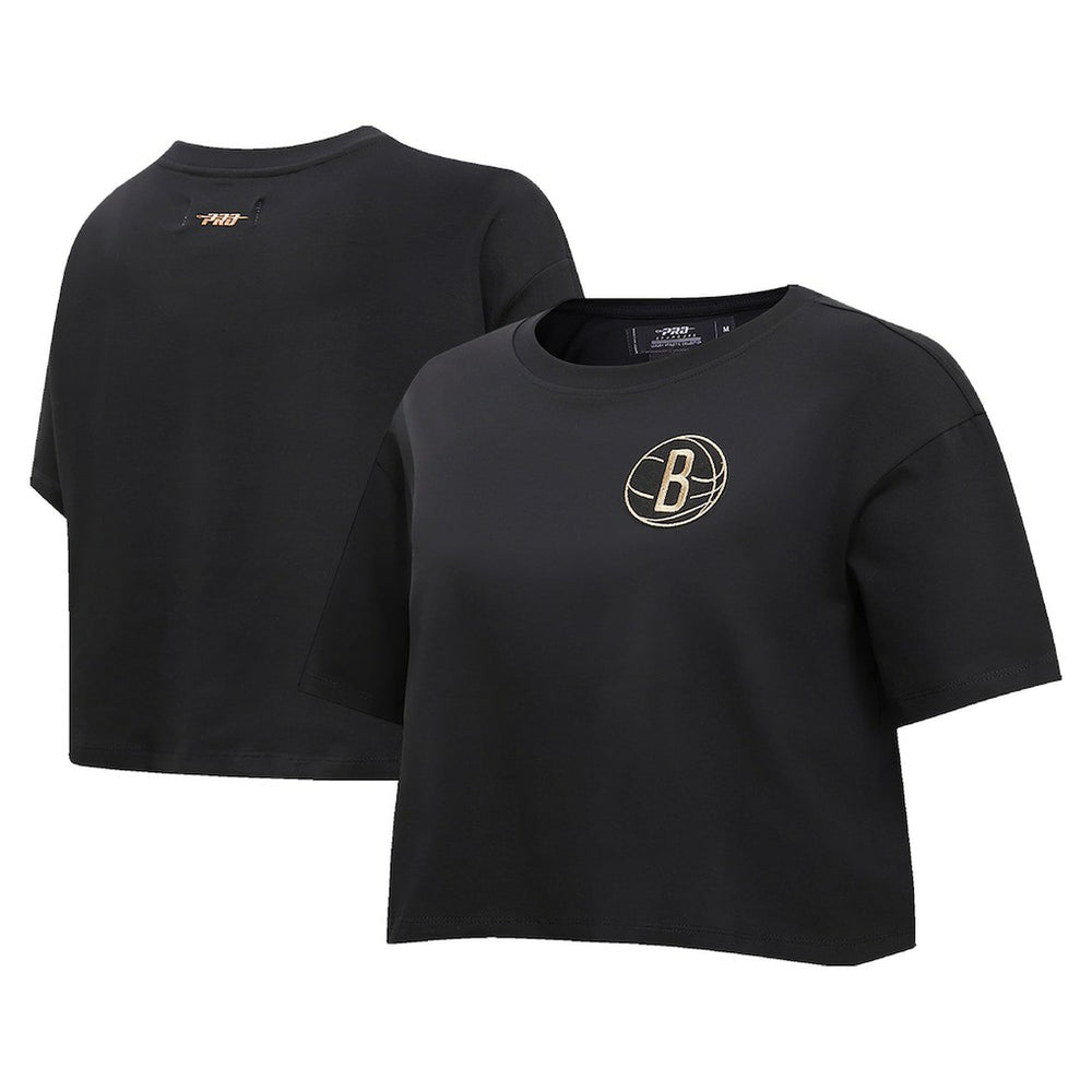 Brooklyn Nets Pro Standard Women's Holiday Glam Boxy T-Shirt Black - NBA