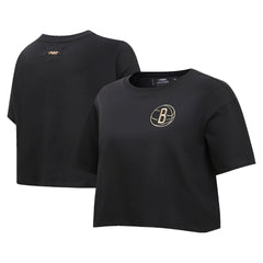 Brooklyn Nets Pro Standard Women's Holiday Glam Boxy T-Shirt Black - NBA