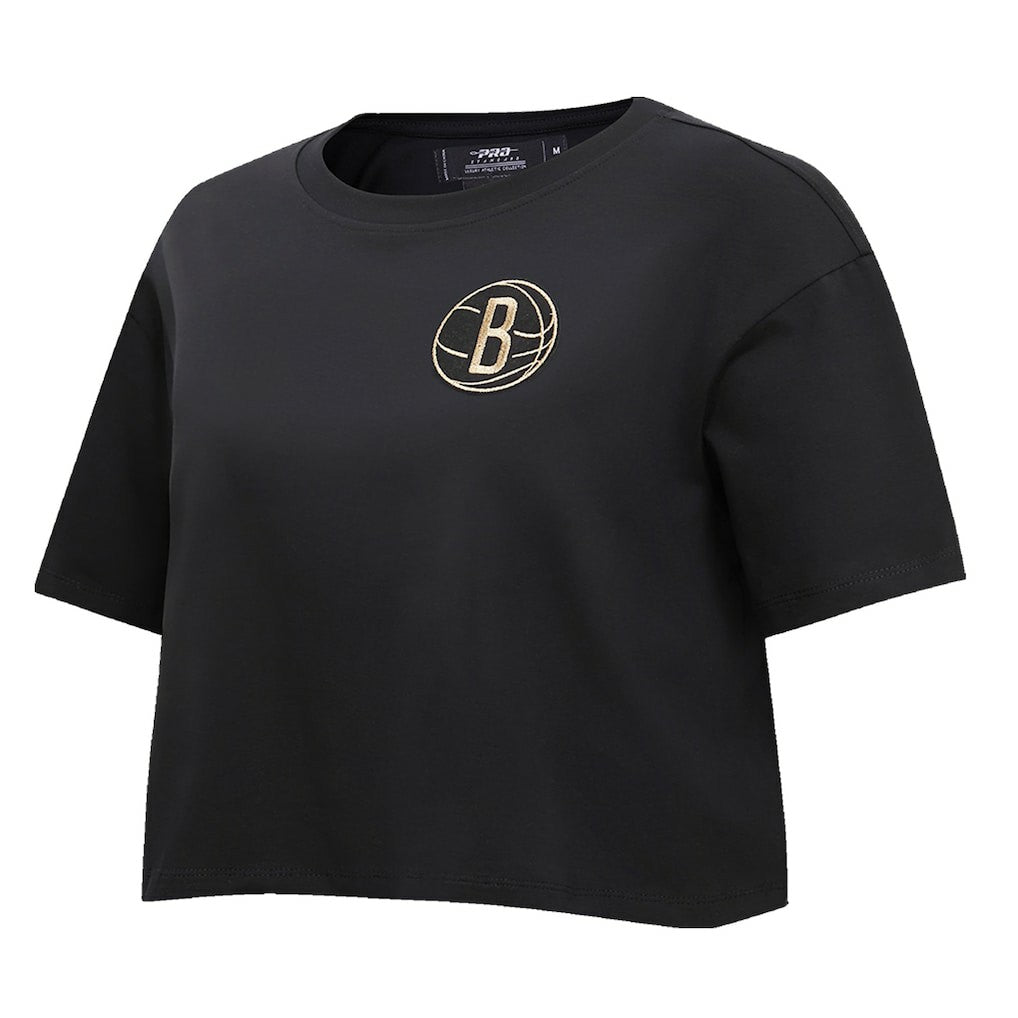 Brooklyn Nets Pro Standard Women's Holiday Glam Boxy T-Shirt Black - NBA