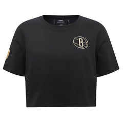Brooklyn Nets Pro Standard Women's Holiday Glam Boxy T-Shirt Black - NBA
