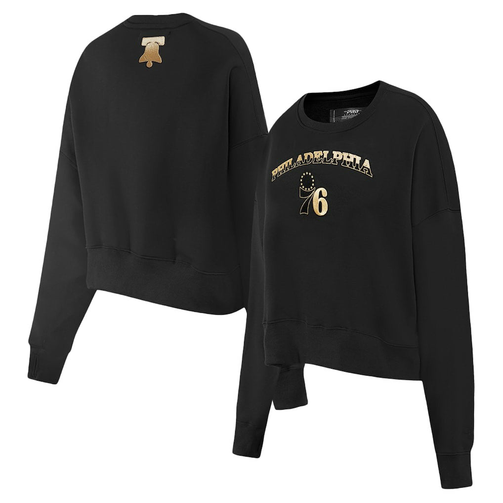 Philadelphia 76ers Pro Standard Women's Glam Cropped Pullover Sweatshirt - Black - NBA