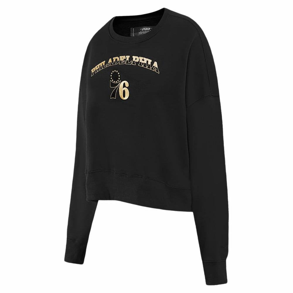 Philadelphia 76ers Pro Standard Women's Glam Cropped Pullover Sweatshirt - Black - NBA