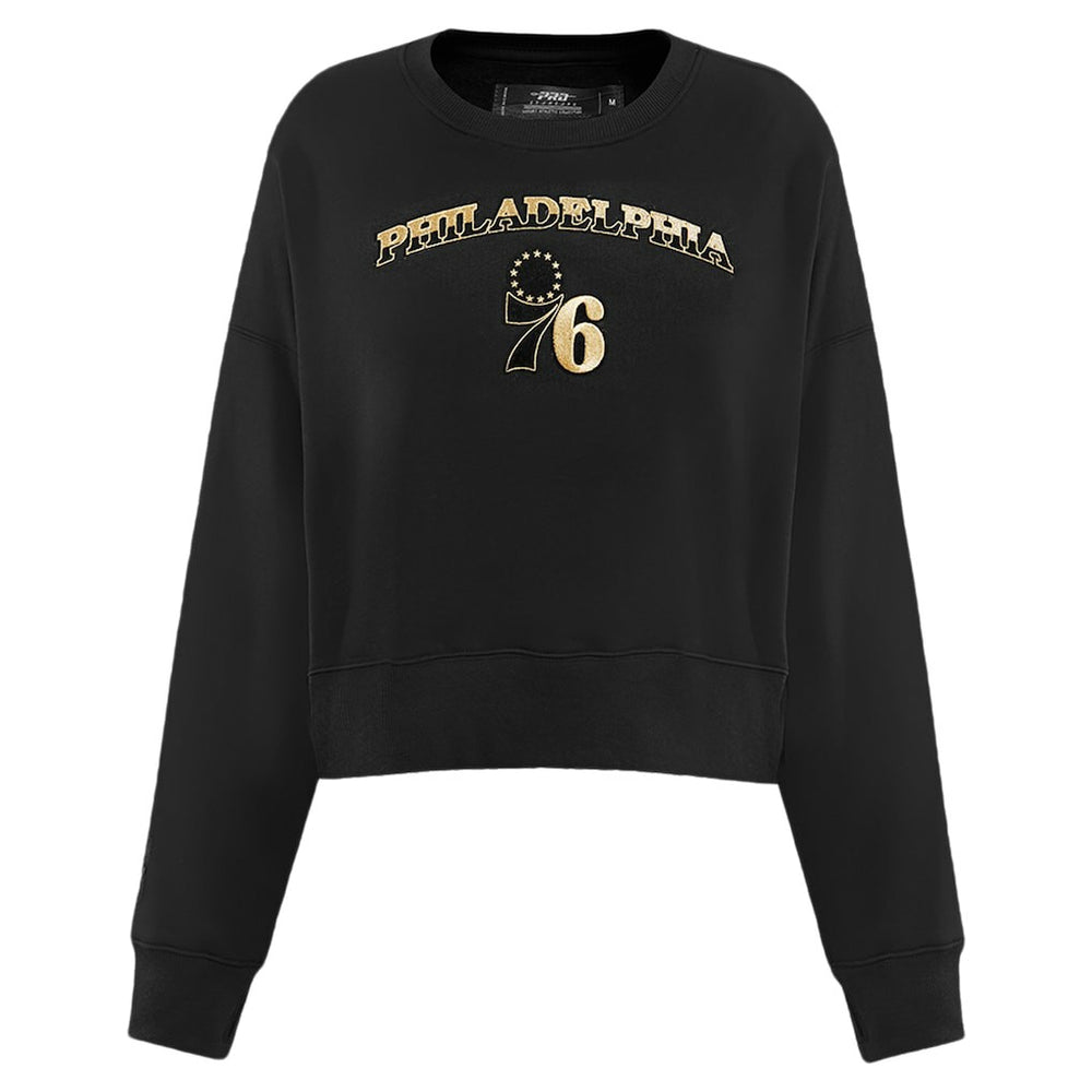 Philadelphia 76ers Pro Standard Women's Glam Cropped Pullover Sweatshirt - Black - NBA