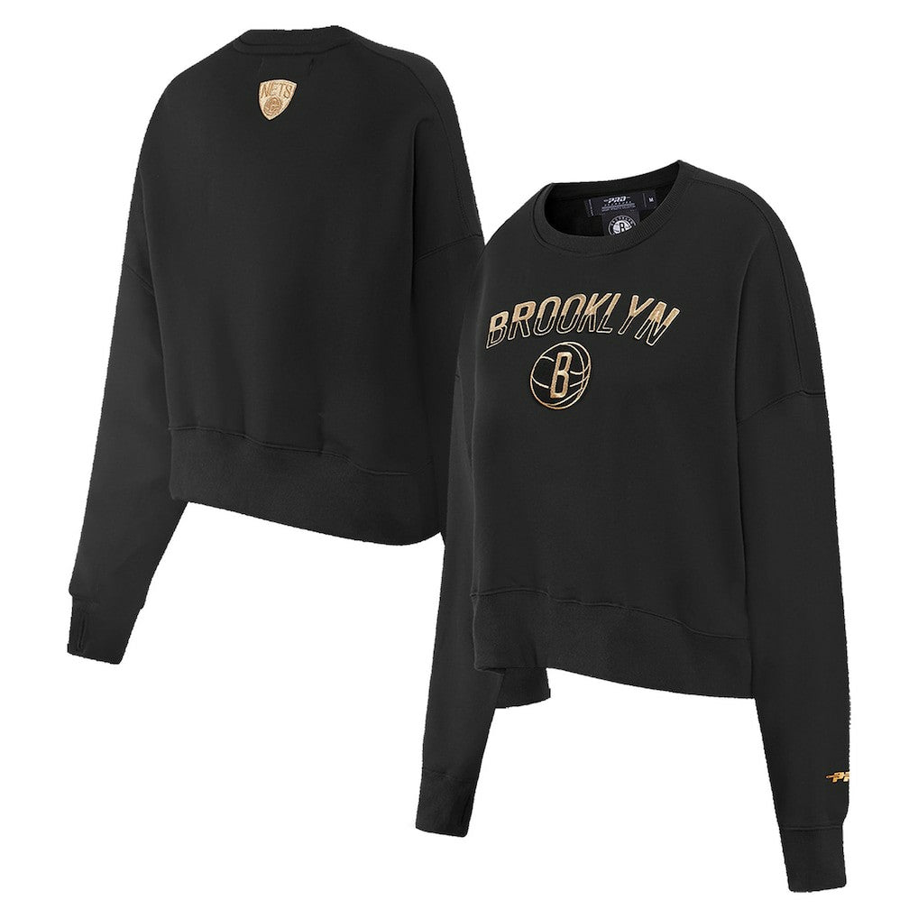 Brooklyn Nets Pro Standard Women's Glam Cropped Pullover Sweatshirt - Black - NBA