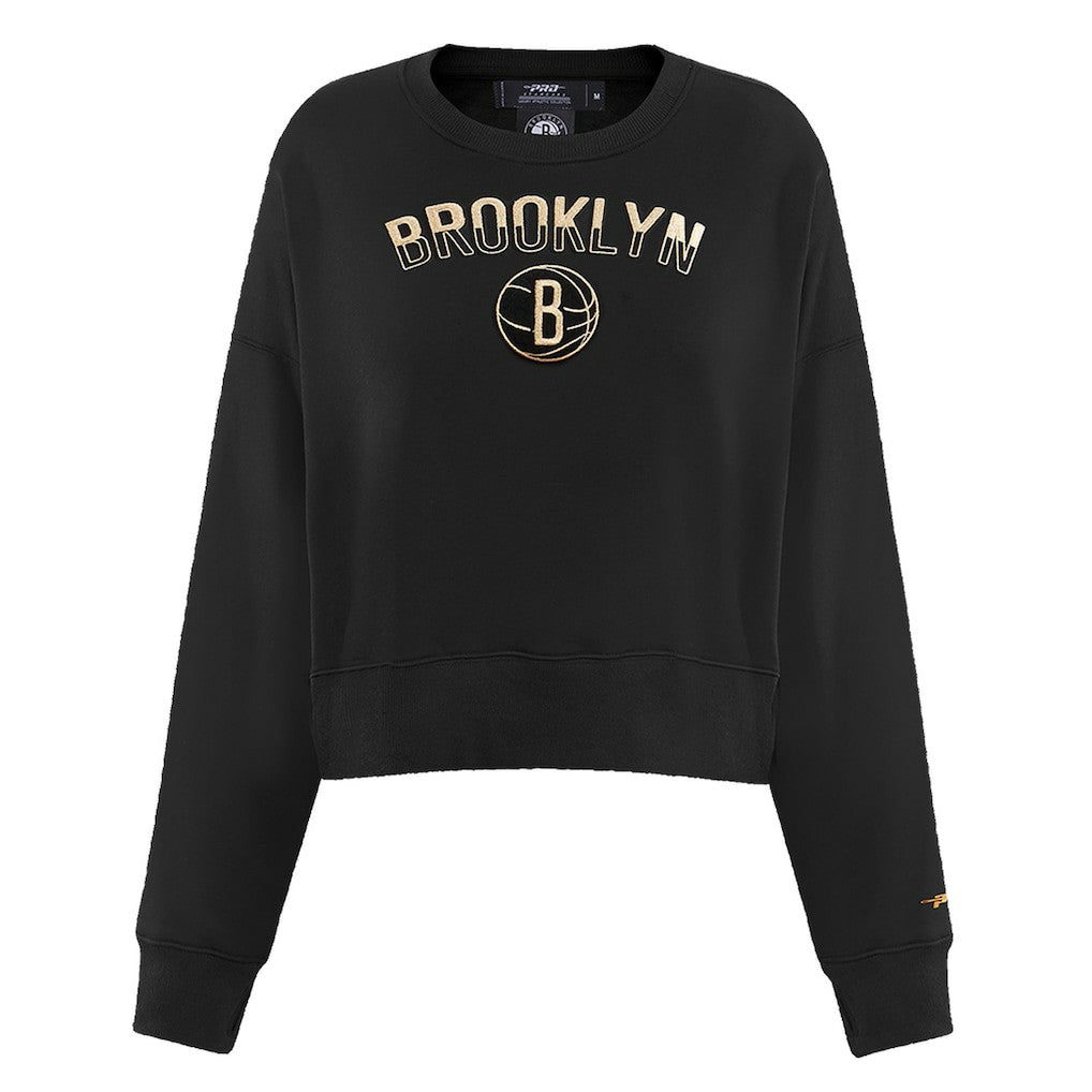 Brooklyn Nets Pro Standard Women's Glam Cropped Pullover Sweatshirt - Black - NBA