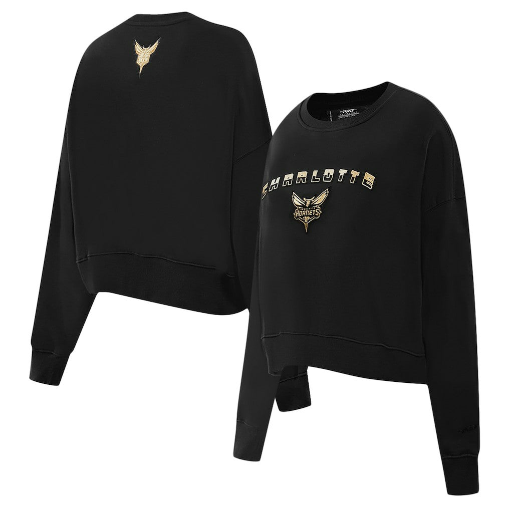 Charlotte Hornets Pro Standard Women's Glam Cropped Pullover Sweatshirt - Black - NBA