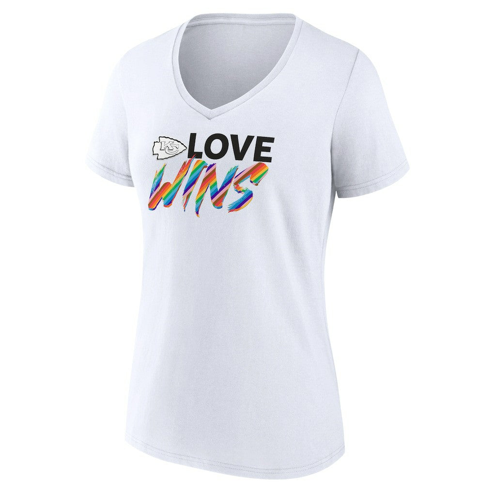 Kansas City Chiefs Women's Love Wins V-Neck T-Shirt White | Fanatics