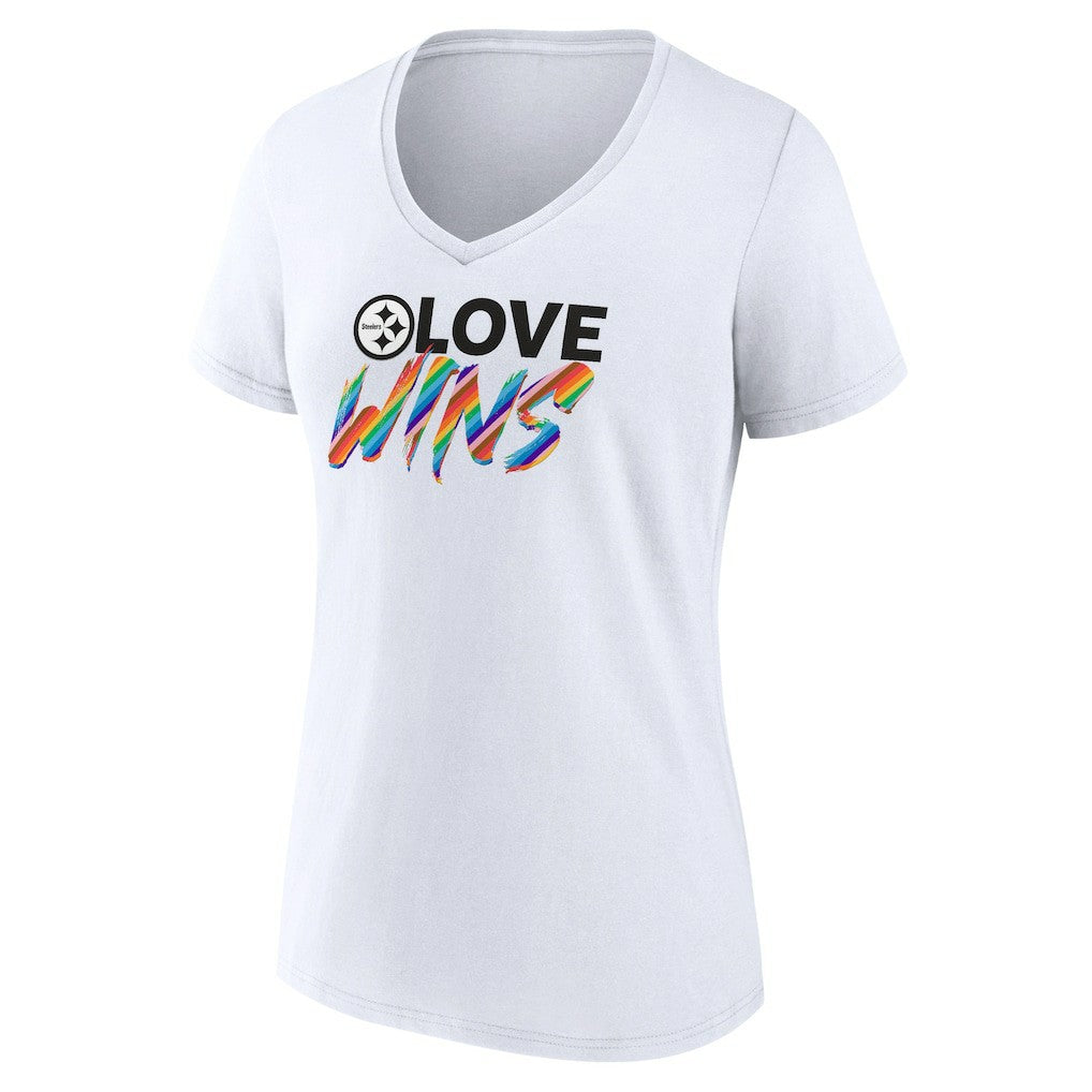 Pittsburgh Steelers Women's Love Wins V-Neck T-Shirt White | Fanatics