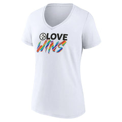 Pittsburgh Steelers Women's Love Wins V-Neck T-Shirt White | Fanatics