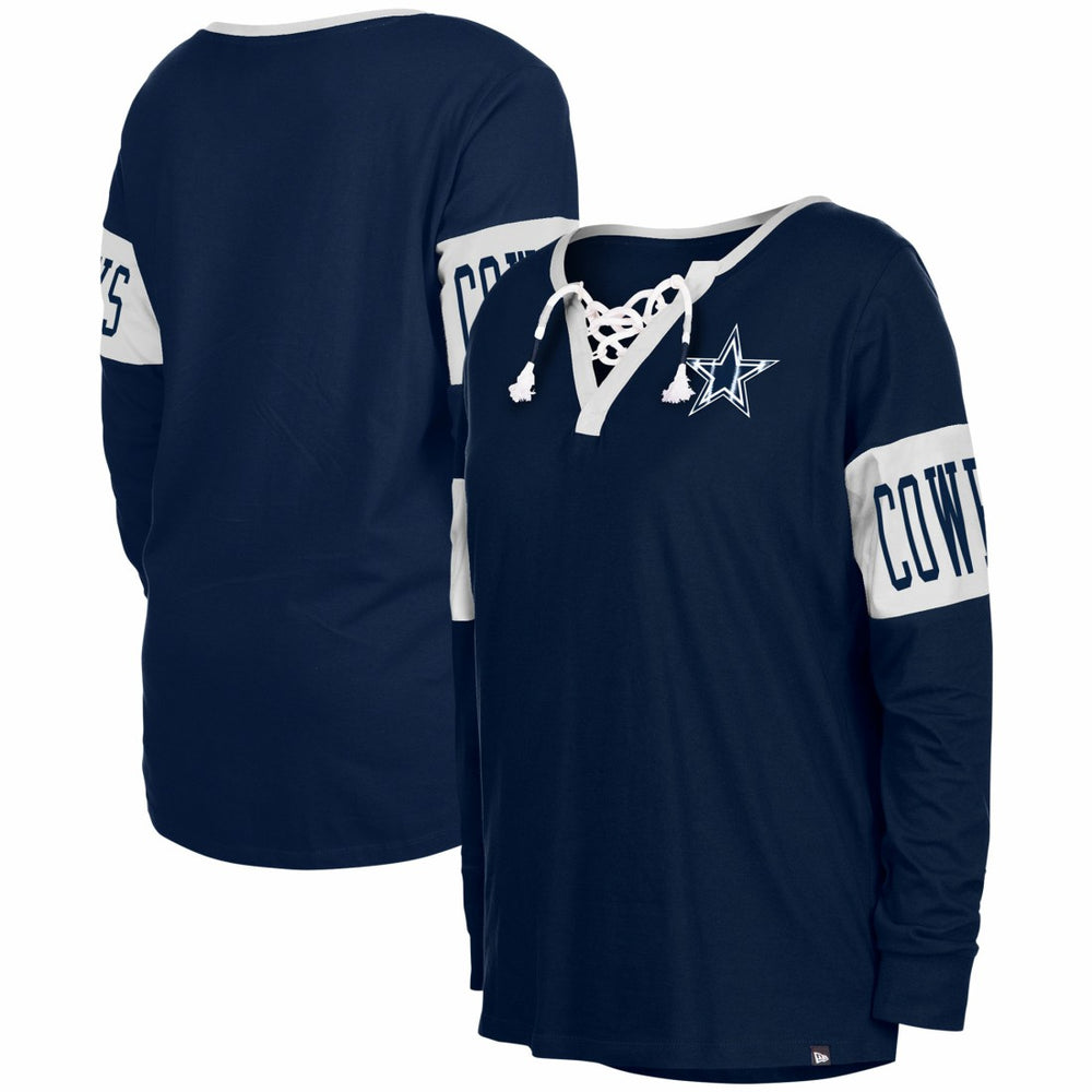 Dallas Cowboys New Era Women's Lace-Up Notch Neck Long Sleeve T-Shirt Navy | NFL