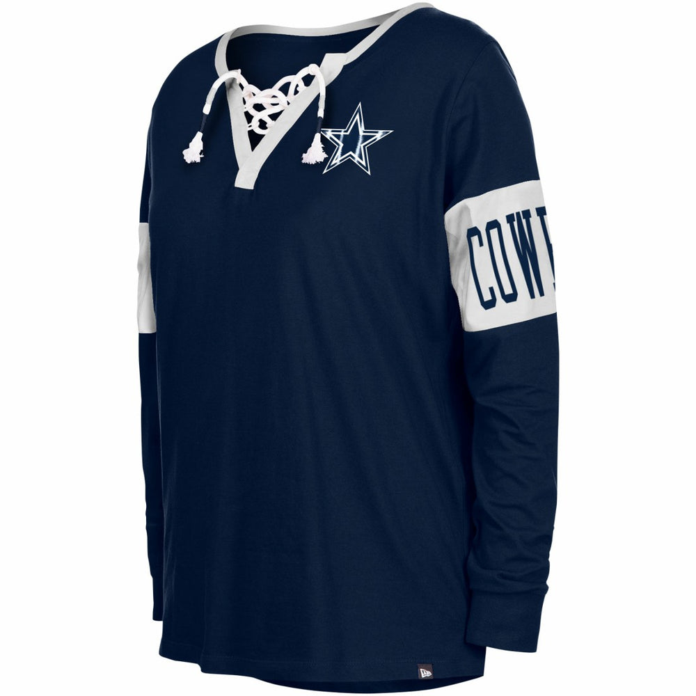 Dallas Cowboys New Era Women's Lace-Up Notch Neck Long Sleeve T-Shirt Navy | NFL