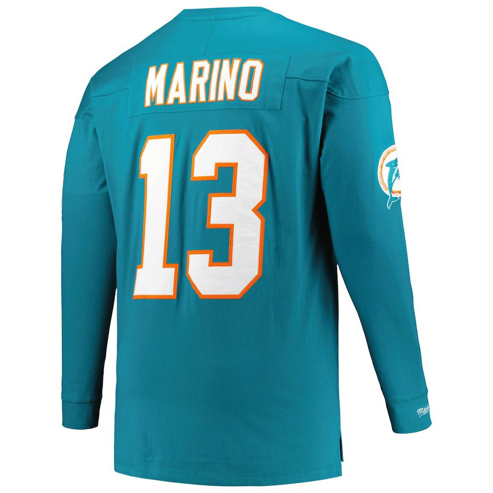 Dan Marino Miami Dolphins Big & Tall Cut & Sew Player Name & Number Long Sleeve T-Shirt Aqua | Mitchell & Ness