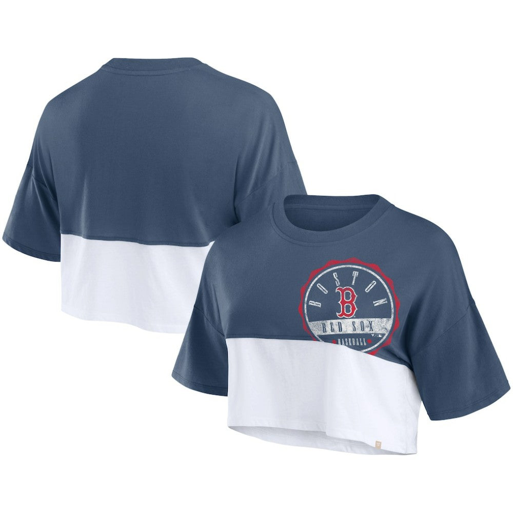 Boston Red Sox Fanatics Women's Color Split Boxy Cropped T-Shirt - MLB