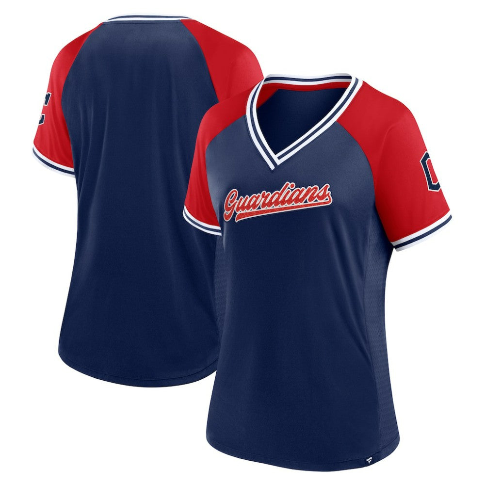 Cleveland Guardians Fanatics Women's Glitz & Glam League Diva Raglan V-Neck T-Shirt - MLB