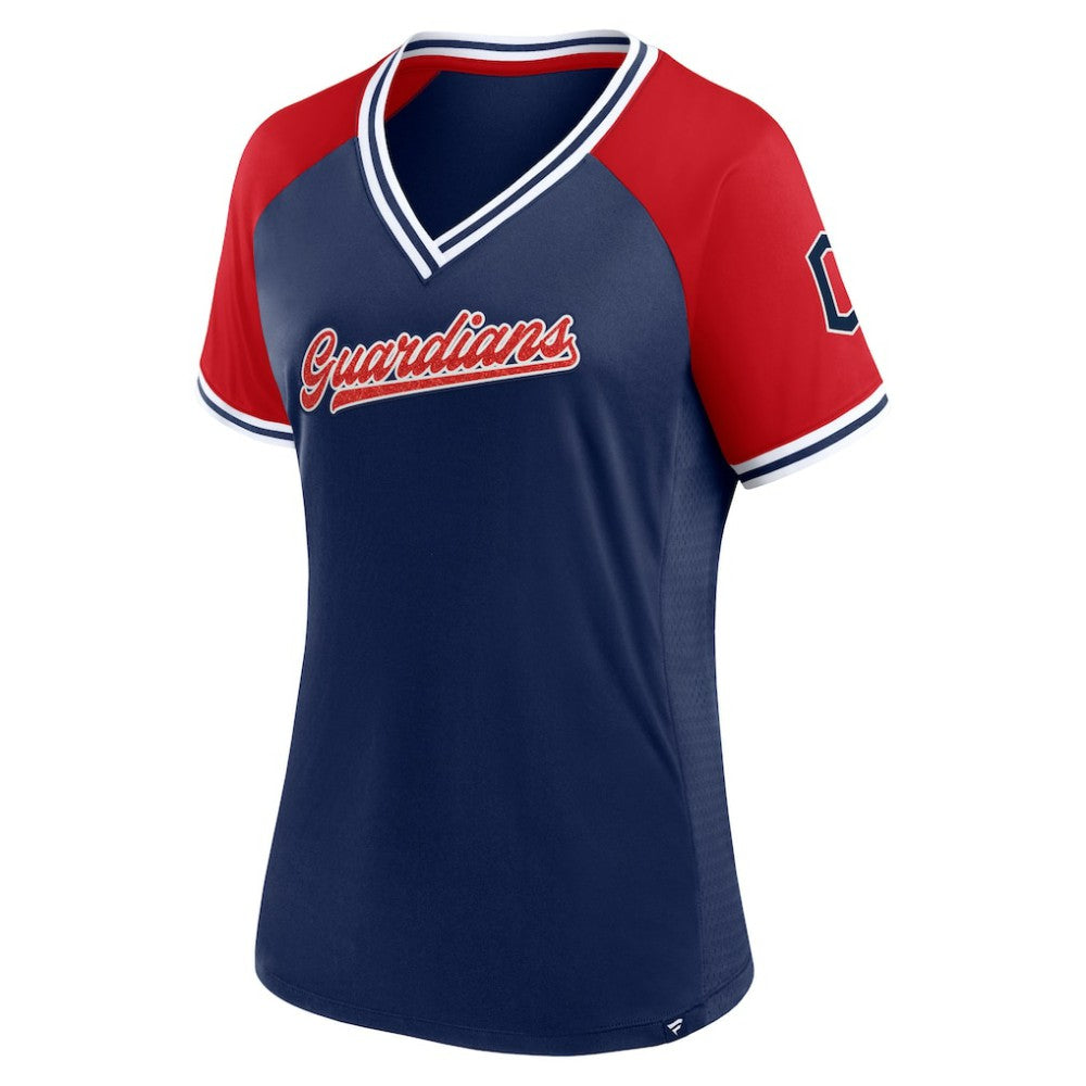 Cleveland Guardians Fanatics Women's Glitz & Glam League Diva Raglan V-Neck T-Shirt - MLB