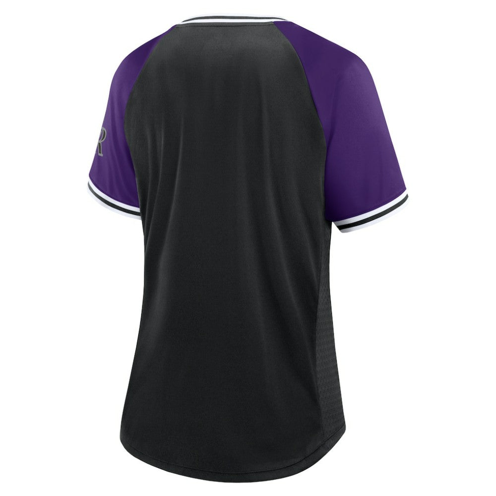 Colorado Rockies Fanatics Women's Glitz & Glam League Diva Raglan V-Neck T-Shirt - MLB