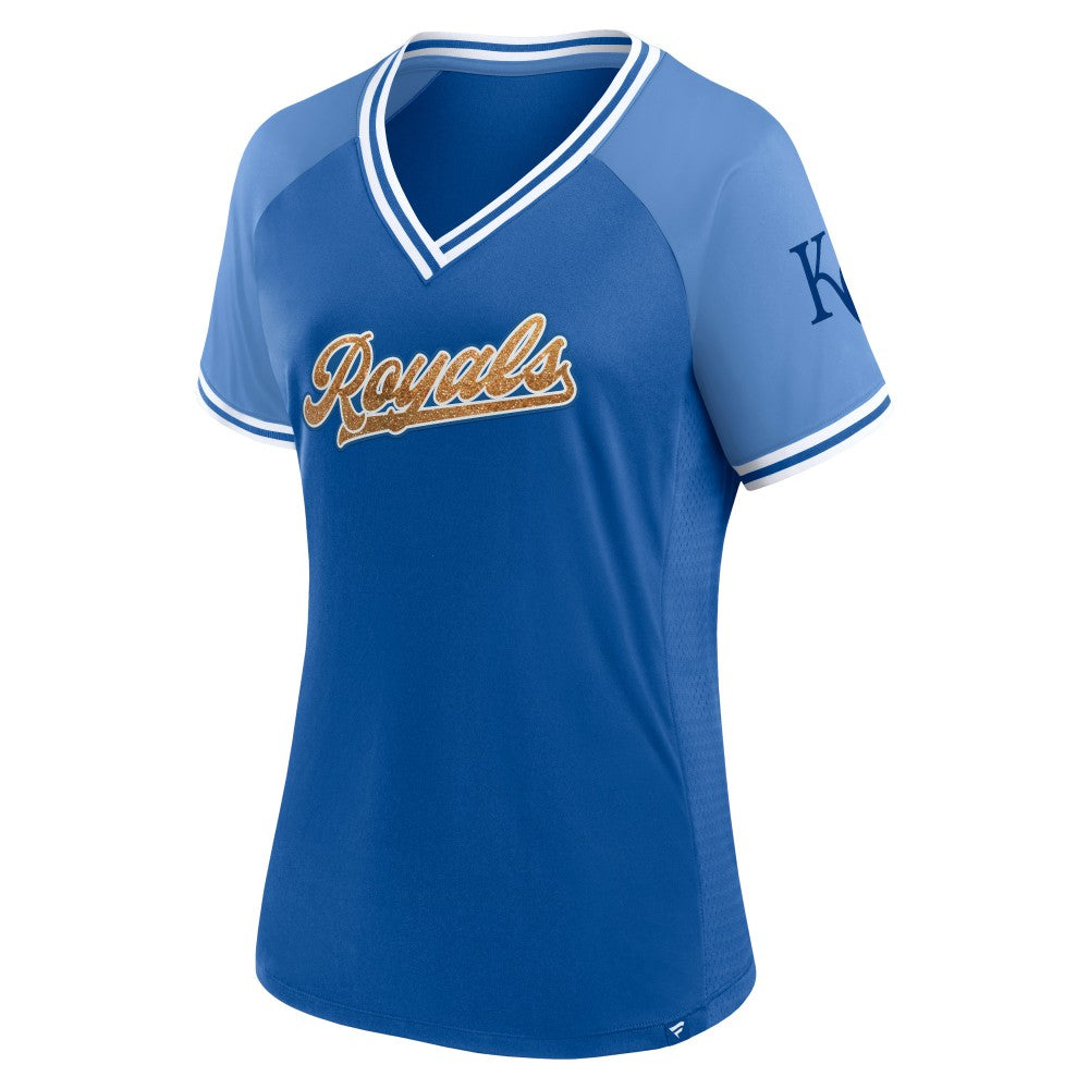 Kansas City Royals Fanatics Women's Glitz & Glam League Diva Raglan V-Neck T-Shirt - MLB