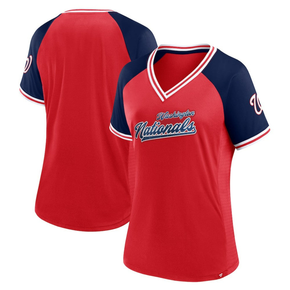 Washington Nationals Fanatics Women's Glitz & Glam League Diva Raglan V-Neck T-Shirt - MLB