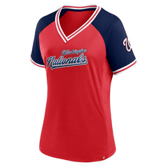 Washington Nationals Fanatics Women's Glitz & Glam League Diva Raglan V-Neck T-Shirt - MLB