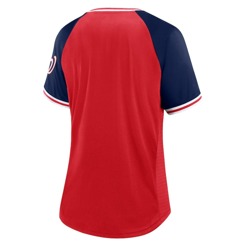 Washington Nationals Fanatics Women's Glitz & Glam League Diva Raglan V-Neck T-Shirt - MLB