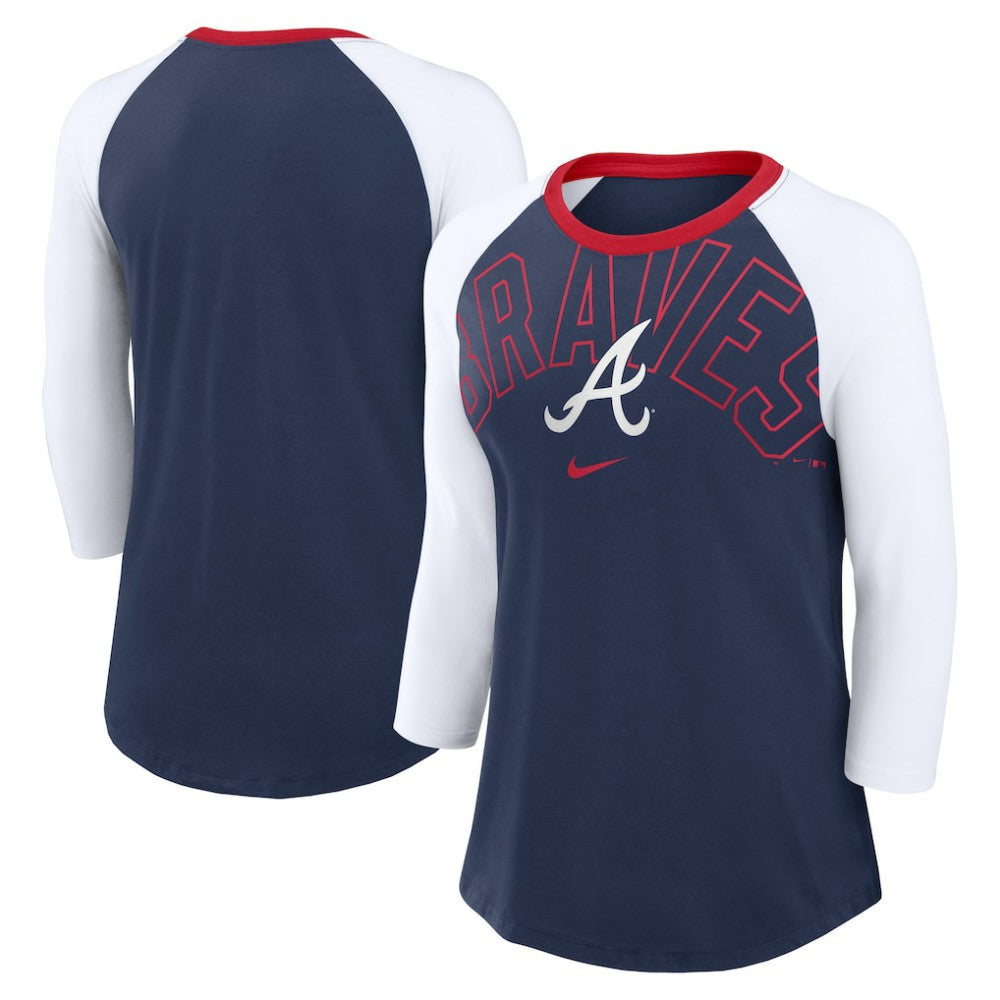 Atlanta Braves Nike Women's Knockout Arch 3/4-Sleeve Raglan Tri-Blend T-Shirt - MLB