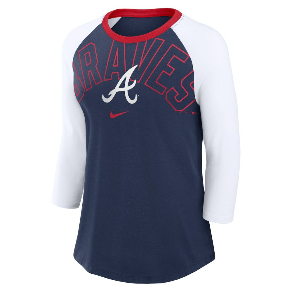 Atlanta Braves Nike Women's Knockout Arch 3/4-Sleeve Raglan Tri-Blend T-Shirt - MLB