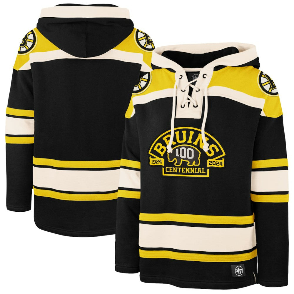 Boston Bruins '47 100th Anniversary Superior Lacer Pullover Hoodie - Black - NHL