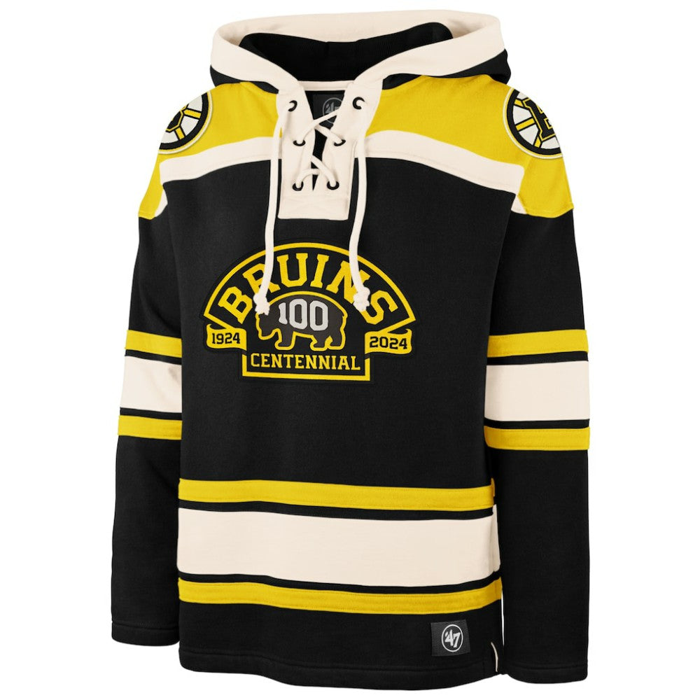 Boston Bruins '47 100th Anniversary Superior Lacer Pullover Hoodie - Black - NHL