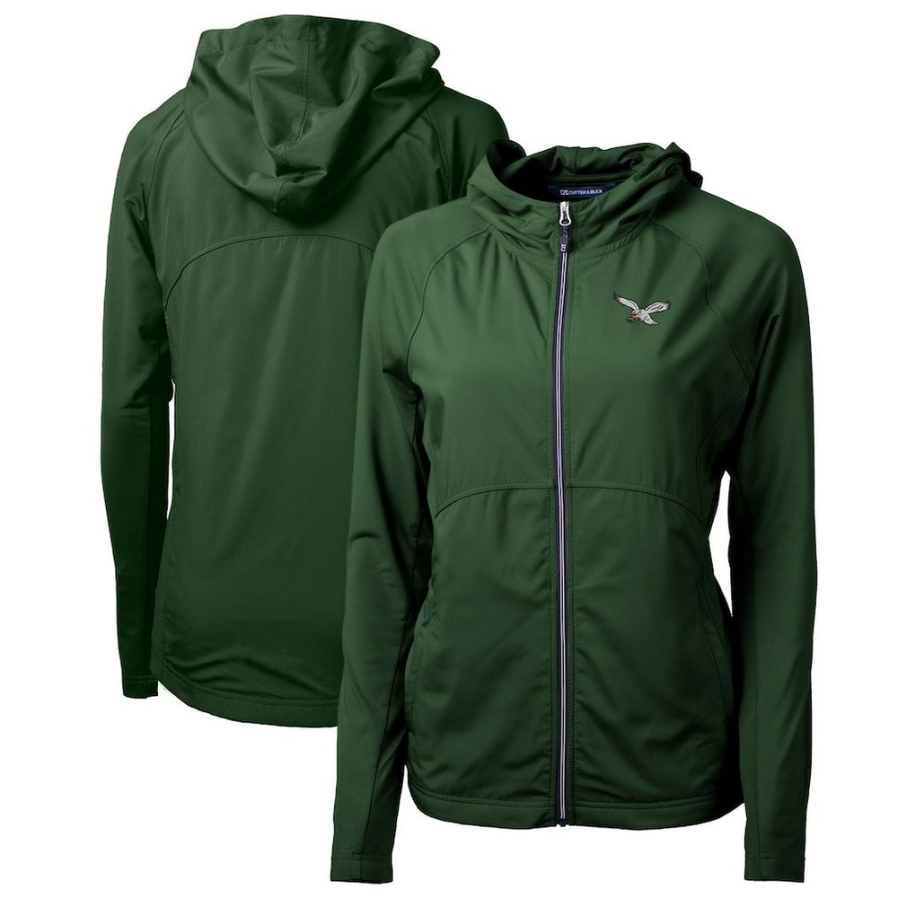 Philadelphia Eagles Cutter & Buck Women's Gridiron Classics Logo Adapt Eco Knit Hybrid Recycled Full-Zip Hoodie Hunter Green | NFL