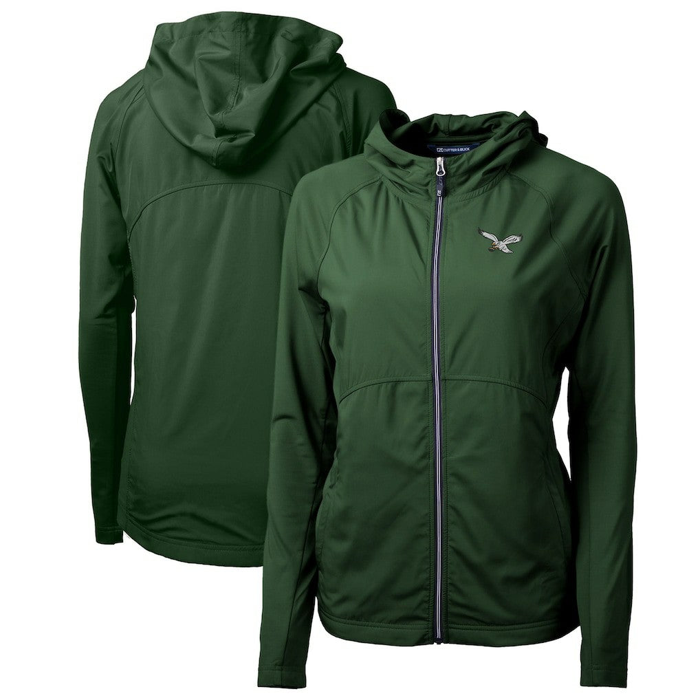 Philadelphia Eagles Cutter & Buck Women's Gridiron Classics Logo Adapt Eco Knit Hybrid Recycled Full-Zip Hoodie Hunter Green | NFL