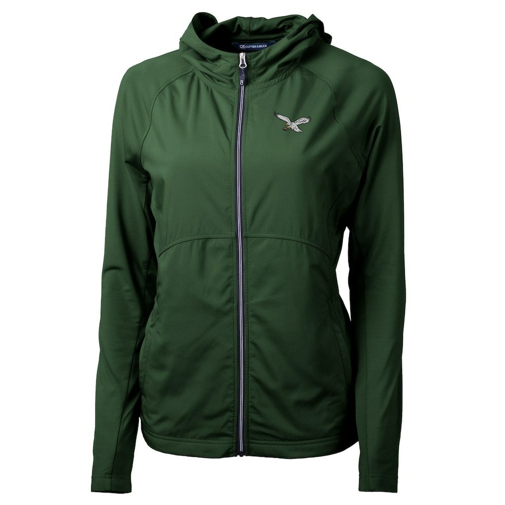 Philadelphia Eagles Cutter & Buck Women's Gridiron Classics Logo Adapt Eco Knit Hybrid Recycled Full-Zip Hoodie Hunter Green | NFL