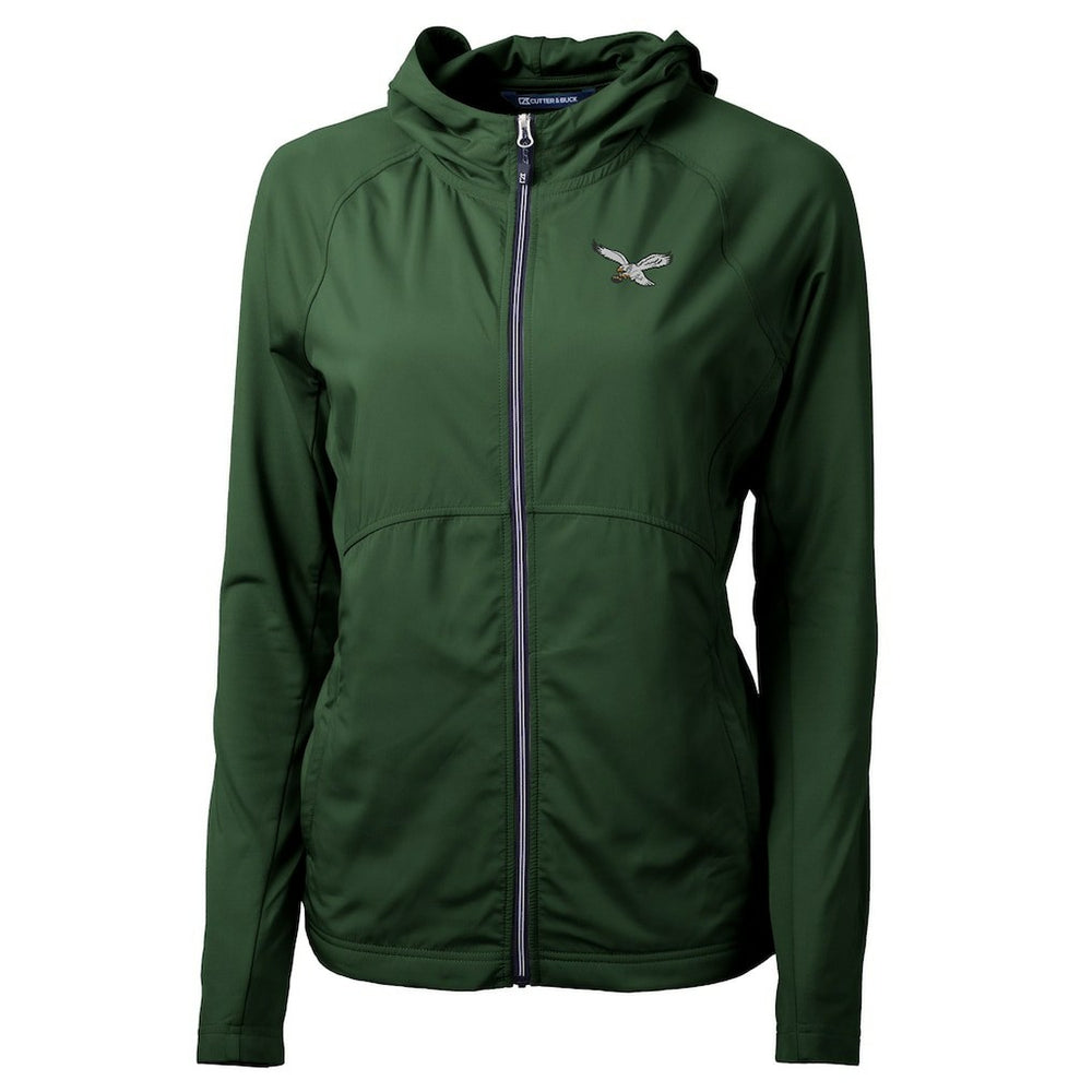 Philadelphia Eagles Cutter & Buck Women's Gridiron Classics Logo Adapt Eco Knit Hybrid Recycled Full-Zip Hoodie Hunter Green | NFL